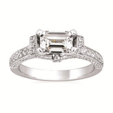 14K East-West Emerald Cut Diamond Engagement Semi-Mount